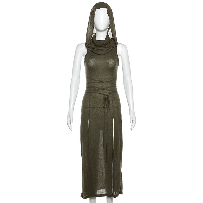 Urban Muse: Solid Split-Side Midi Dress for Women